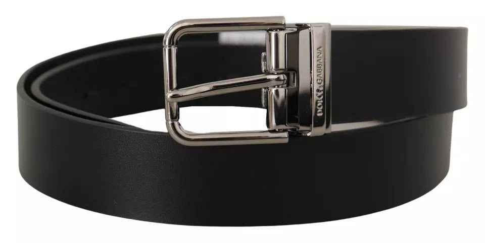 Dolce & Gabbana Black Calf Leather Logo Engraved Metal Buckle Belt Dolce & Gabbana