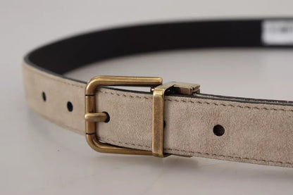 Dolce & Gabbana Beige Velvet Leather Gold Tone Metal Buckle Belt Dolce & Gabbana