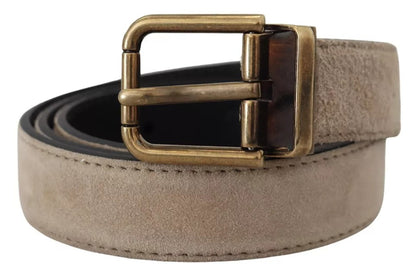 Dolce & Gabbana Beige Velvet Leather Gold Tone Metal Buckle Belt Dolce & Gabbana