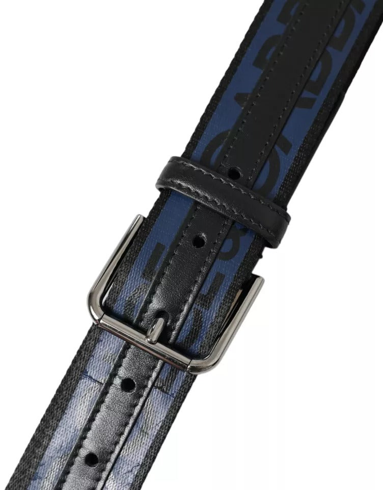 Dolce & Gabbana Black Blue Leather Silver Metal Buckle Belt Dolce & Gabbana