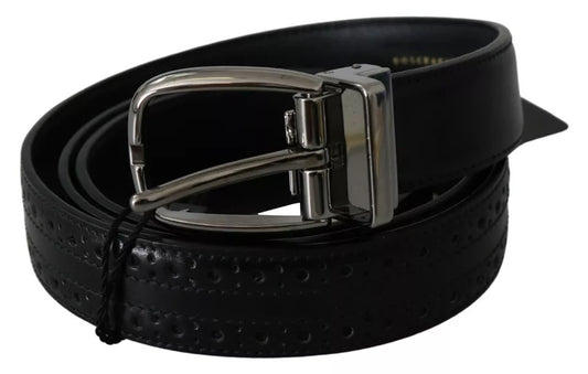 Dolce & Gabbana Black Leather Silver Metal Buckle Classic Belt Dolce & Gabbana