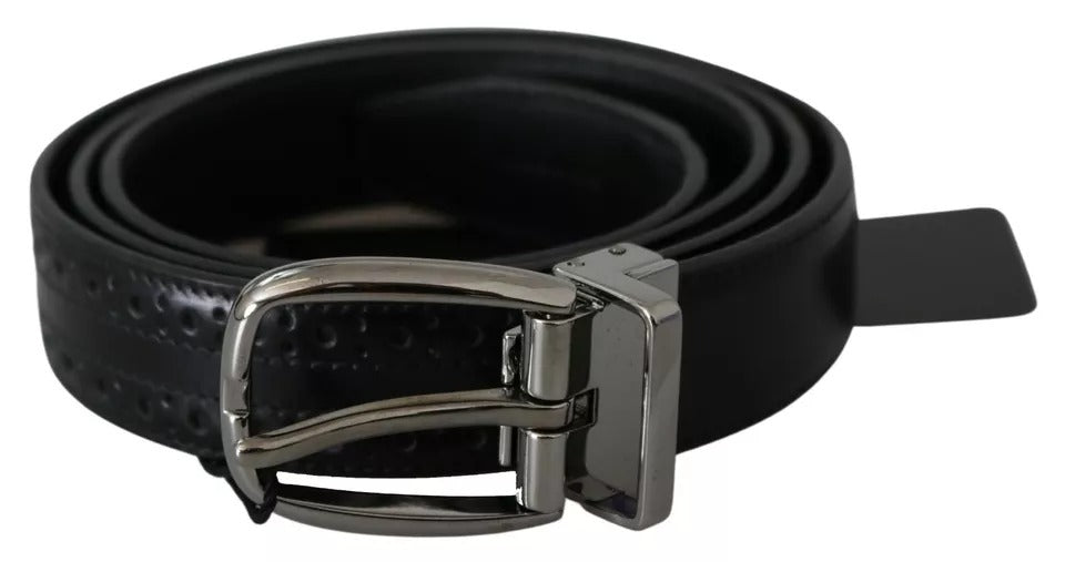 Dolce & Gabbana Black Leather Silver Metal Buckle Classic Belt Dolce & Gabbana