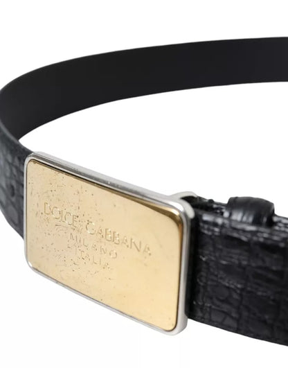 Dolce & Gabbana Black Exotic Leather Gold Metal Buckle Belt Dolce & Gabbana