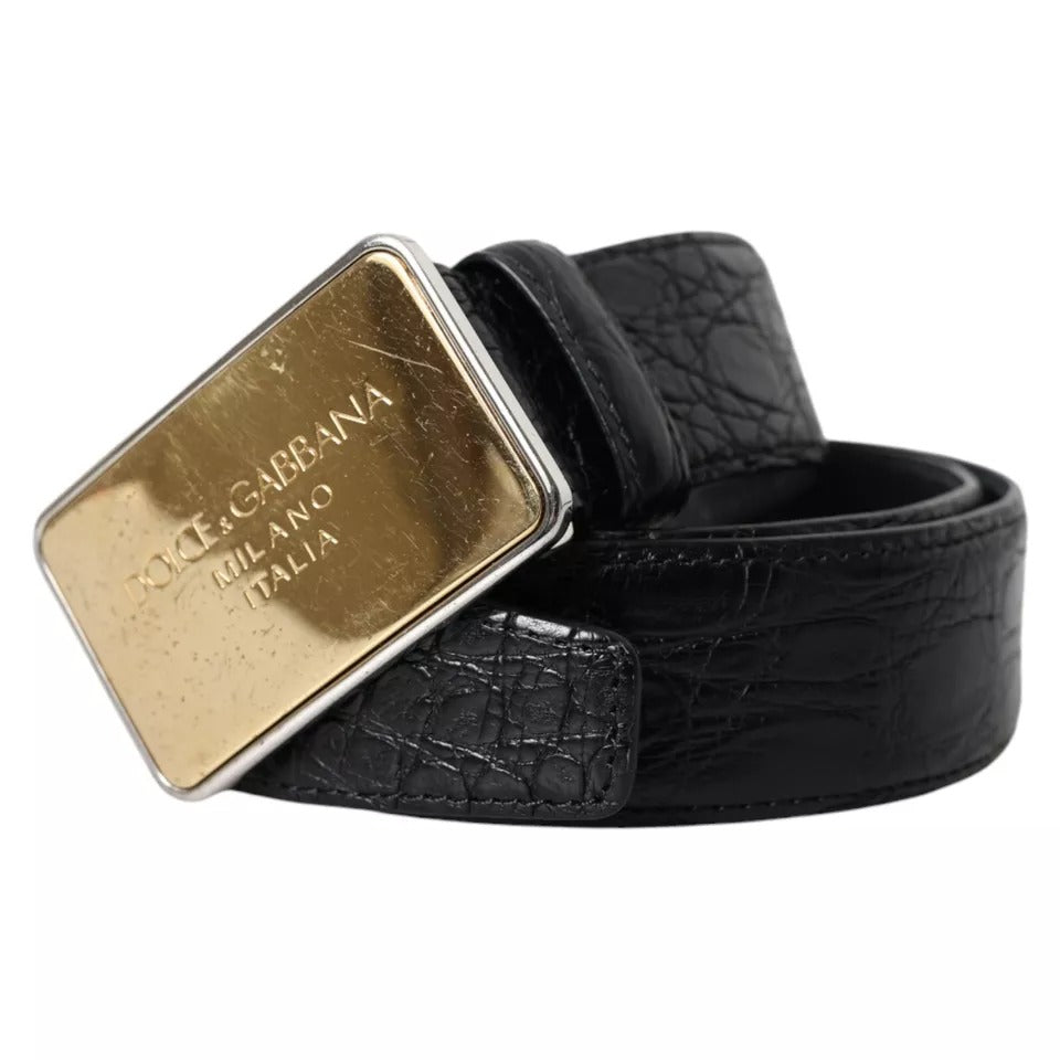 Dolce & Gabbana Black Exotic Leather Gold Metal Buckle Belt Dolce & Gabbana