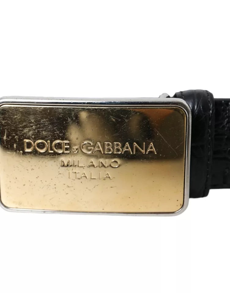 Dolce & Gabbana Black Exotic Leather Gold Metal Buckle Belt Dolce & Gabbana