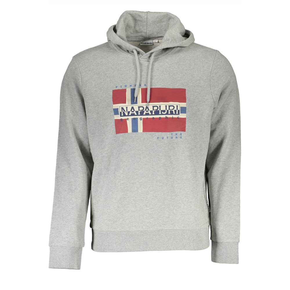 Napapijri Elevated Gray Cotton Hoodie with Logo Print Napapijri