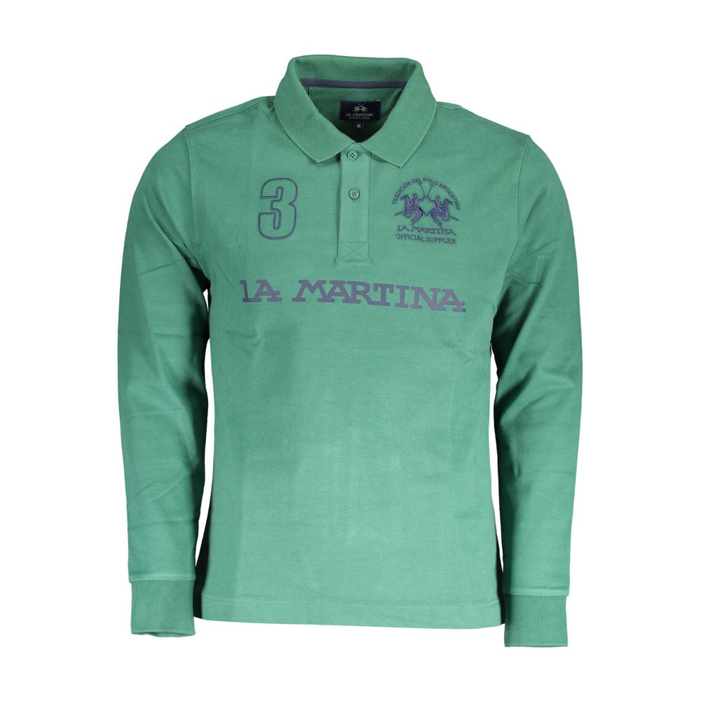 La Martina Elegant Long Sleeve Green Polo La Martina