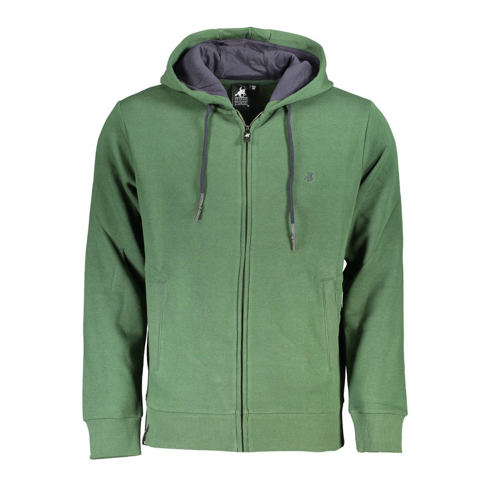 U.S. Grand Polo Chic Green Hooded Sweatshirt with Elegant Embroidery U.S. Grand Polo