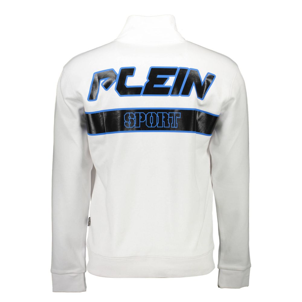 Plein Sport Sleek White Zip Sweatshirt with Contrasting Accents Plein Sport