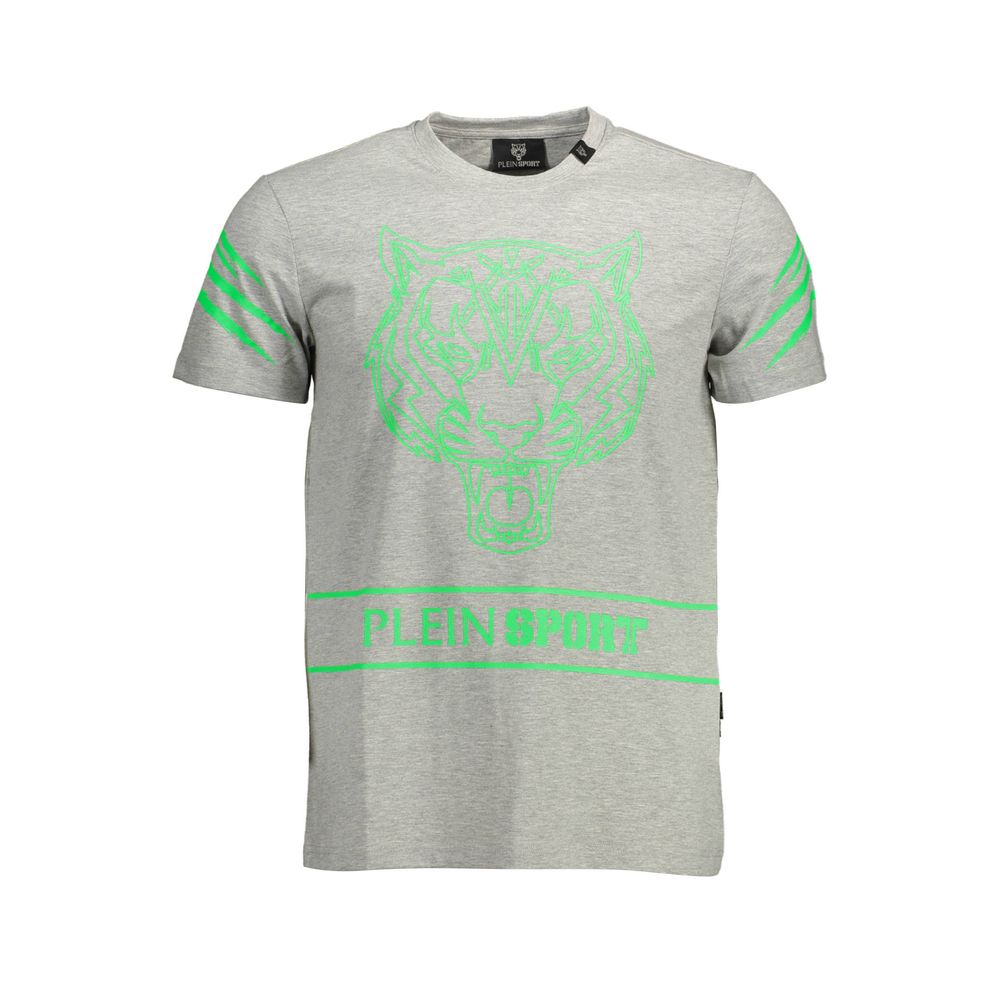 Plein Sport Sleek Gray Crew Neck Logo Tee with Contrasting Details Plein Sport