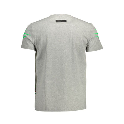 Plein Sport Sleek Gray Crew Neck Logo Tee with Contrasting Details Plein Sport