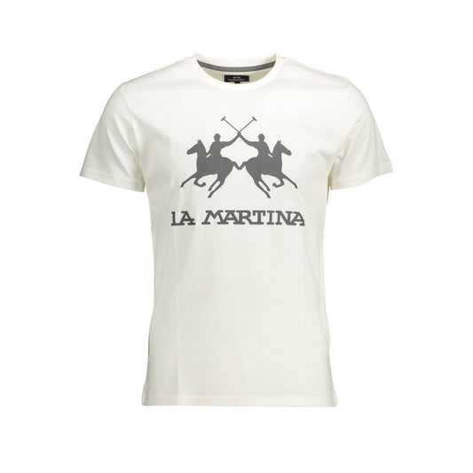 La Martina Crisp White Cotton Crew Neck Tee La Martina