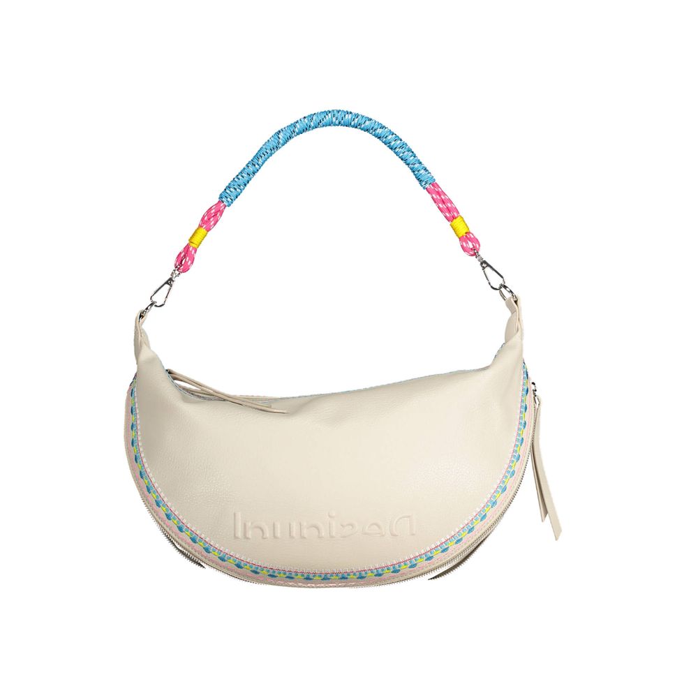 Desigual Chic White Embroidered Expandable Handbag Desigual