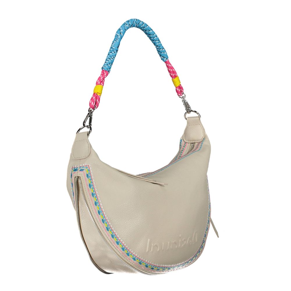 Desigual Chic White Embroidered Expandable Handbag Desigual