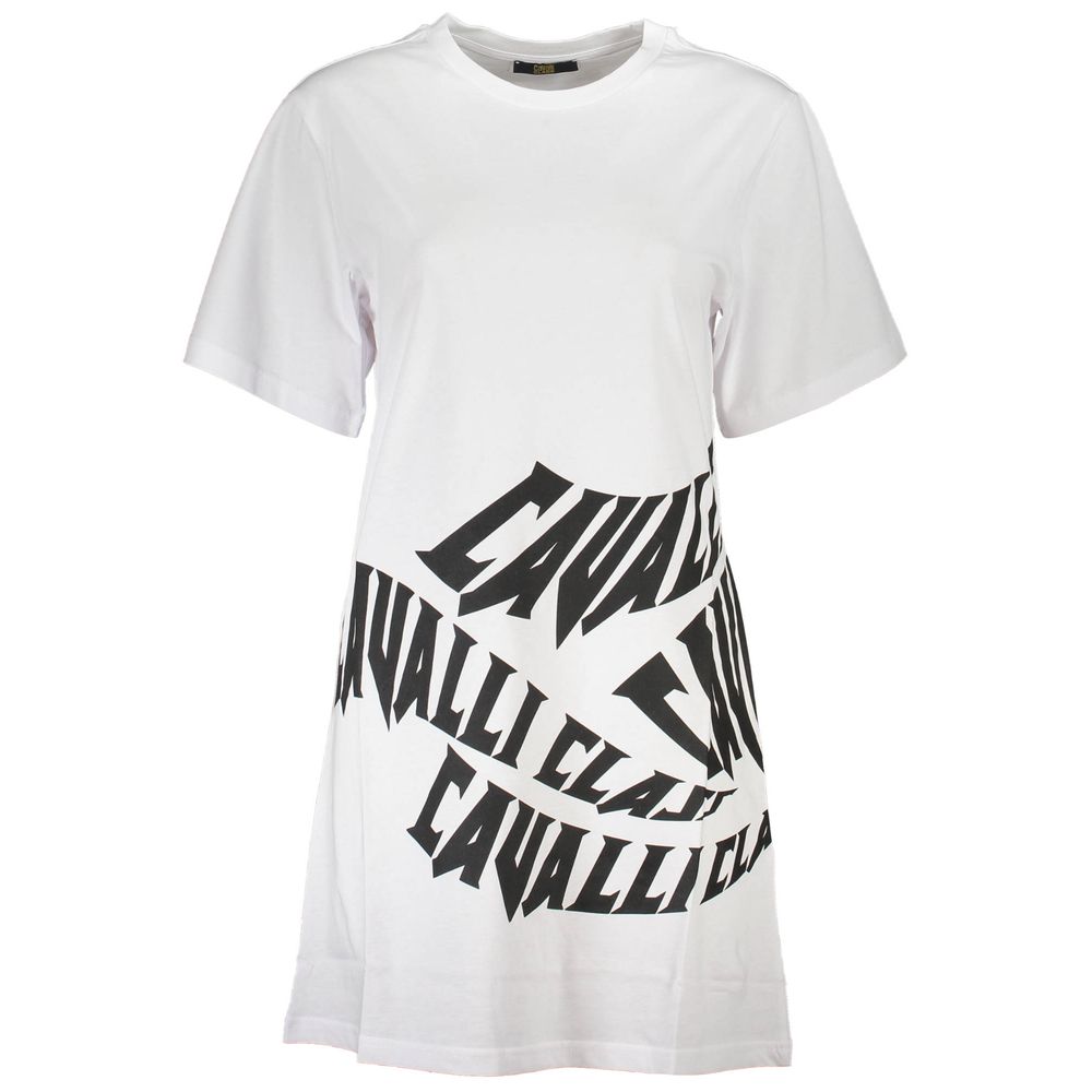 Cavalli Class Elegant White Cotton Dress with Designer Print Cavalli Class