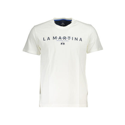 La Martina Chic White Crew Neck Tee with Logo Print La Martina