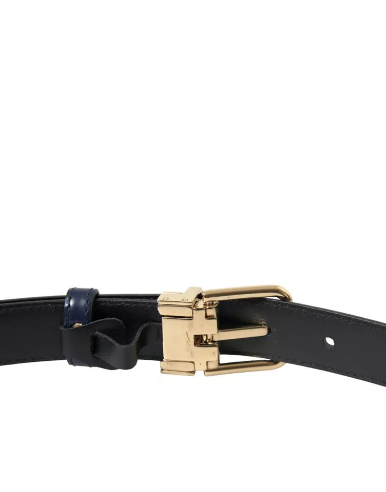 Dolce & Gabbana Blue Leather Gold Metal Buckle Men Belt Dolce & Gabbana