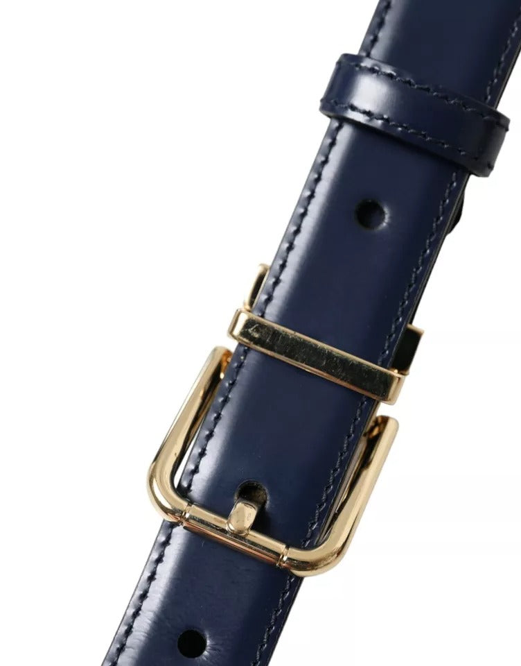 Dolce & Gabbana Blue Leather Gold Metal Buckle Men Belt Dolce & Gabbana