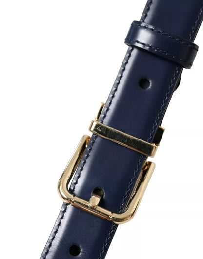 Dolce & Gabbana Blue Leather Gold Metal Buckle Men Belt Dolce & Gabbana