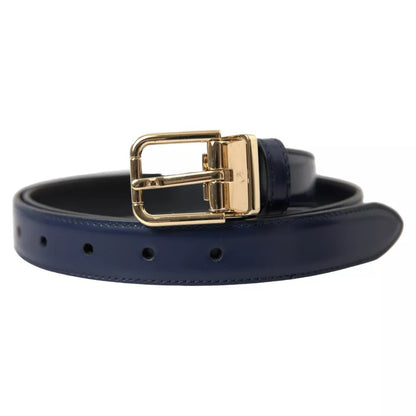 Dolce & Gabbana Blue Leather Gold Metal Buckle Men Belt Dolce & Gabbana