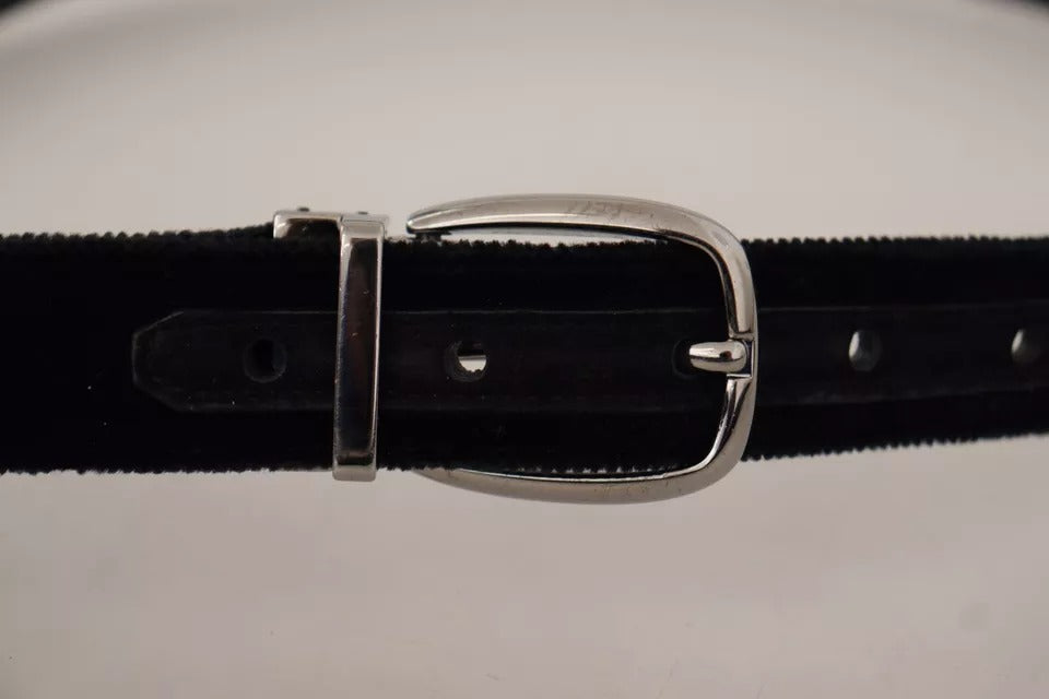 Dolce & Gabbana Black Velvet Silver Tone Metal Logo Buckle Belt Dolce & Gabbana