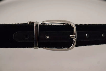 Dolce & Gabbana Black Velvet Silver Tone Metal Logo Buckle Belt Dolce & Gabbana