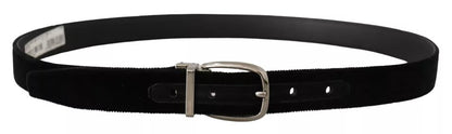 Dolce & Gabbana Black Velvet Silver Tone Metal Logo Buckle Belt Dolce & Gabbana