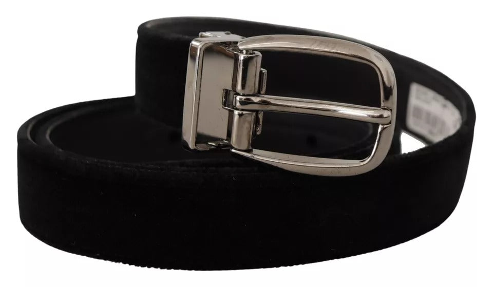 Dolce & Gabbana Black Velvet Silver Tone Metal Logo Buckle Belt Dolce & Gabbana