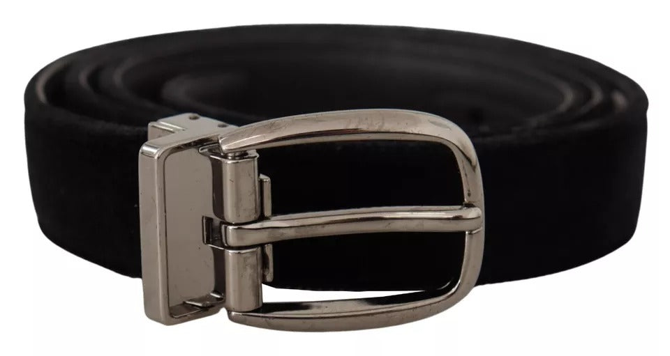 Dolce & Gabbana Black Velvet Silver Tone Metal Logo Buckle Belt Dolce & Gabbana