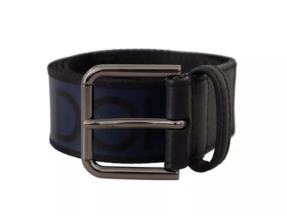 Dolce & Gabbana Blue Black Logo Print Silver Buckle Belt Dolce & Gabbana