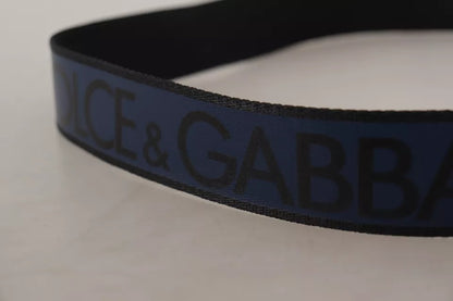 Dolce & Gabbana Blue Black Logo Print Silver Buckle Belt Dolce & Gabbana