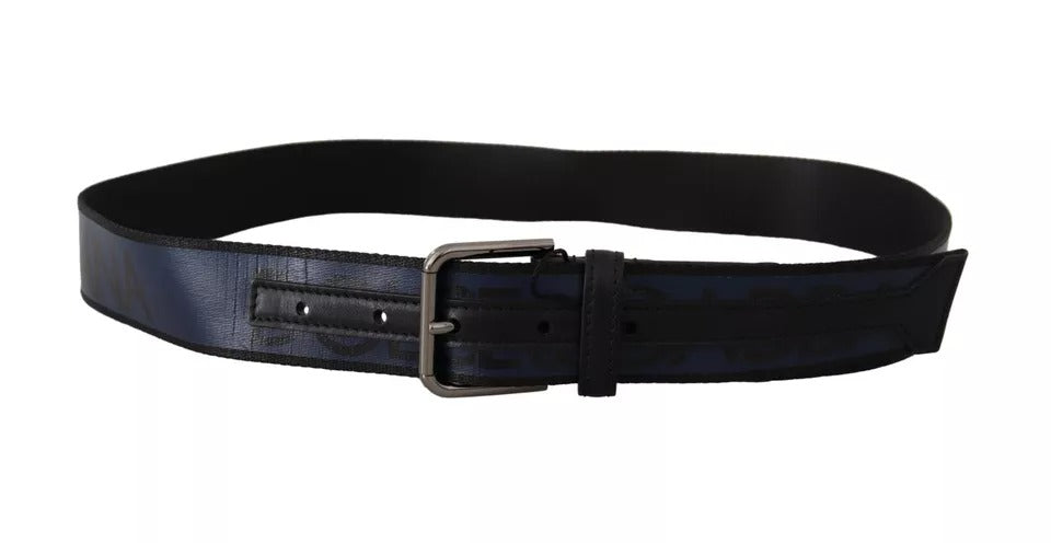 Dolce & Gabbana Blue Black Logo Print Silver Buckle Belt Dolce & Gabbana