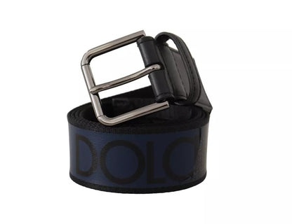 Dolce & Gabbana Blue Black Logo Print Silver Buckle Belt Dolce & Gabbana