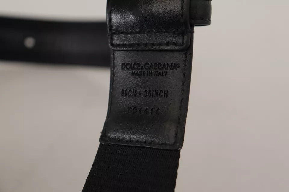 Dolce & Gabbana Blue Black Logo Print Silver Buckle Belt Dolce & Gabbana