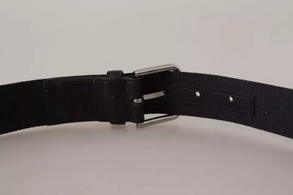 Dolce & Gabbana Blue Black Logo Print Silver Buckle Belt Dolce & Gabbana