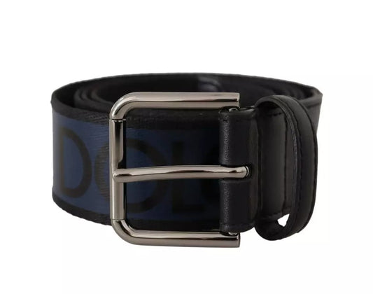 Dolce & Gabbana Blue Black Logo Print Silver Buckle Belt Dolce & Gabbana