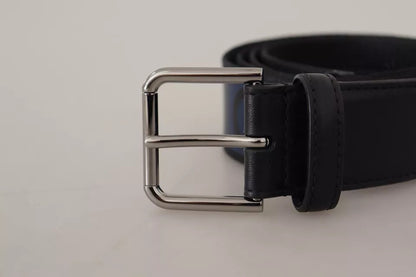 Dolce & Gabbana Blue Black Logo Print Silver Buckle Belt Dolce & Gabbana