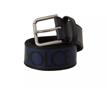 Dolce & Gabbana Blue Black Logo Print Silver Buckle Belt Dolce & Gabbana