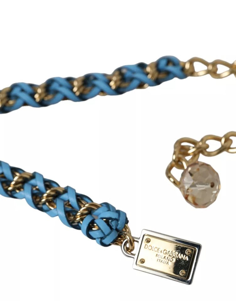 Dolce & Gabbana Blue Braided Gold Brass Chain Waist Belt Dolce & Gabbana