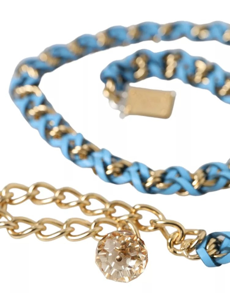 Dolce & Gabbana Blue Braided Gold Brass Chain Waist Belt Dolce & Gabbana