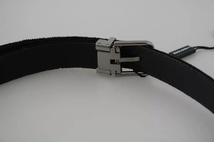 Dolce & Gabbana Black Velvet Leather Silver Buckle Belt Dolce & Gabbana