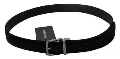 Dolce & Gabbana Black Velvet Leather Silver Buckle Belt Dolce & Gabbana