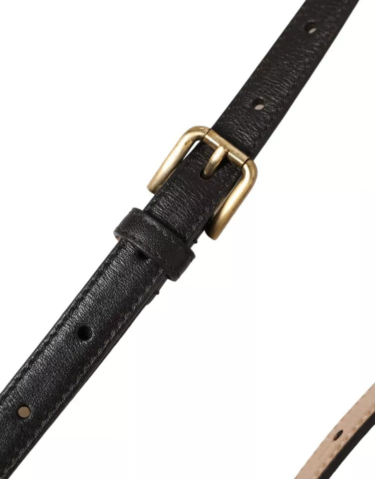 Dolce & Gabbana Dark Brown Leather Gold Metal Buckle Women Belt Dolce & Gabbana