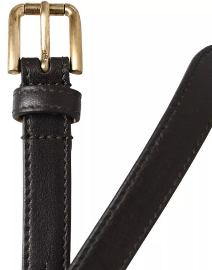 Dolce & Gabbana Dark Brown Leather Gold Metal Buckle Women Belt Dolce & Gabbana