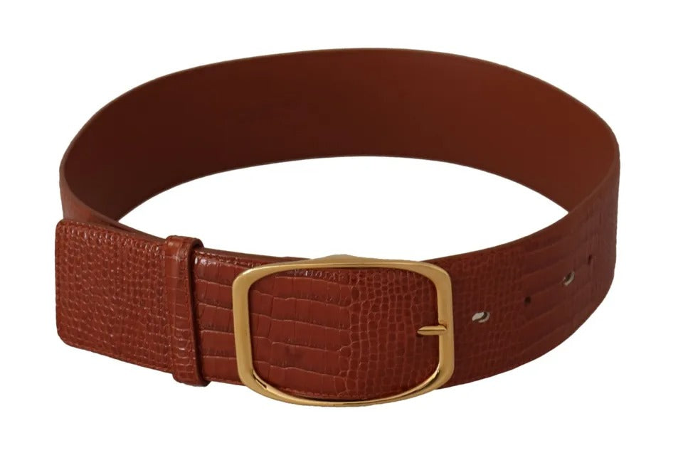 Dolce & Gabbana Brown Wide Waist Design Leather Gold Metal Buckle Belt Dolce & Gabbana