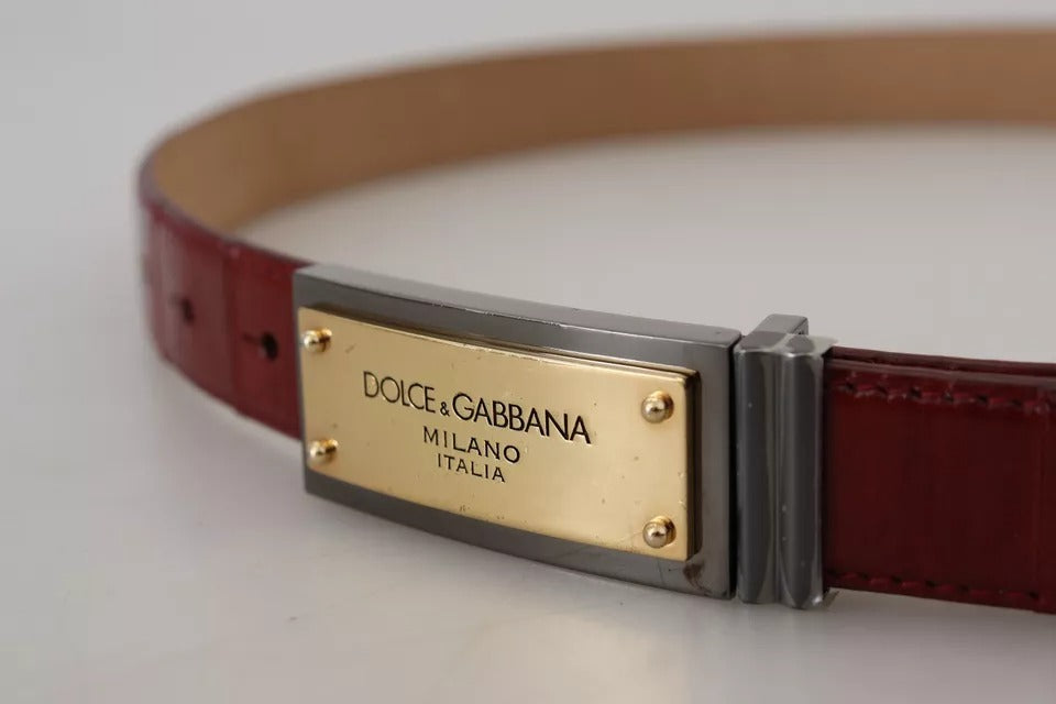 Dolce & Gabbana Brown Leather Gold Engraved Metal Buckle Belt Dolce & Gabbana