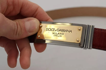 Dolce & Gabbana Brown Leather Gold Engraved Metal Buckle Belt Dolce & Gabbana