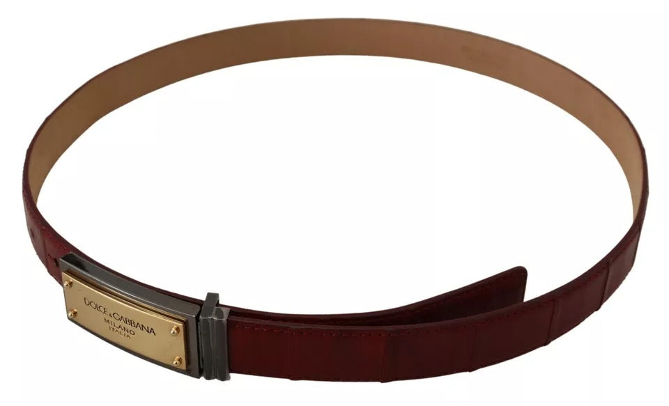 Dolce & Gabbana Brown Leather Gold Engraved Metal Buckle Belt Dolce & Gabbana