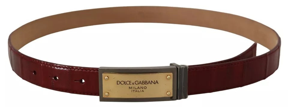 Dolce & Gabbana Brown Leather Gold Engraved Metal Buckle Belt Dolce & Gabbana