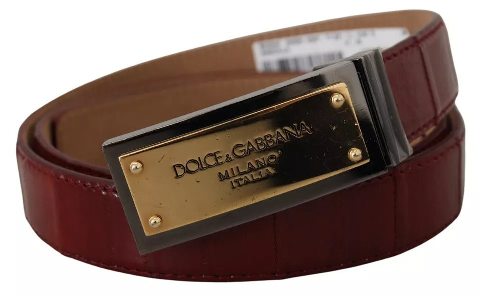 Dolce & Gabbana Brown Leather Gold Engraved Metal Buckle Belt Dolce & Gabbana